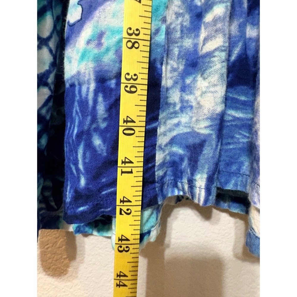 La Cera Blue Patchwork Batik Smocked Tiered Midi Dress Sleeveless Rayon Boho - Picture 14 of 14